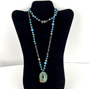 Silpada 32" Necklace Sterling Blue Green Quartzite Coral Magnesite Cherish N2204